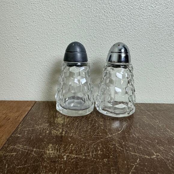 Fostoria American Crystal Chrome Metal Salt and Pepper Shaker Set READ - Picture 1 of 10